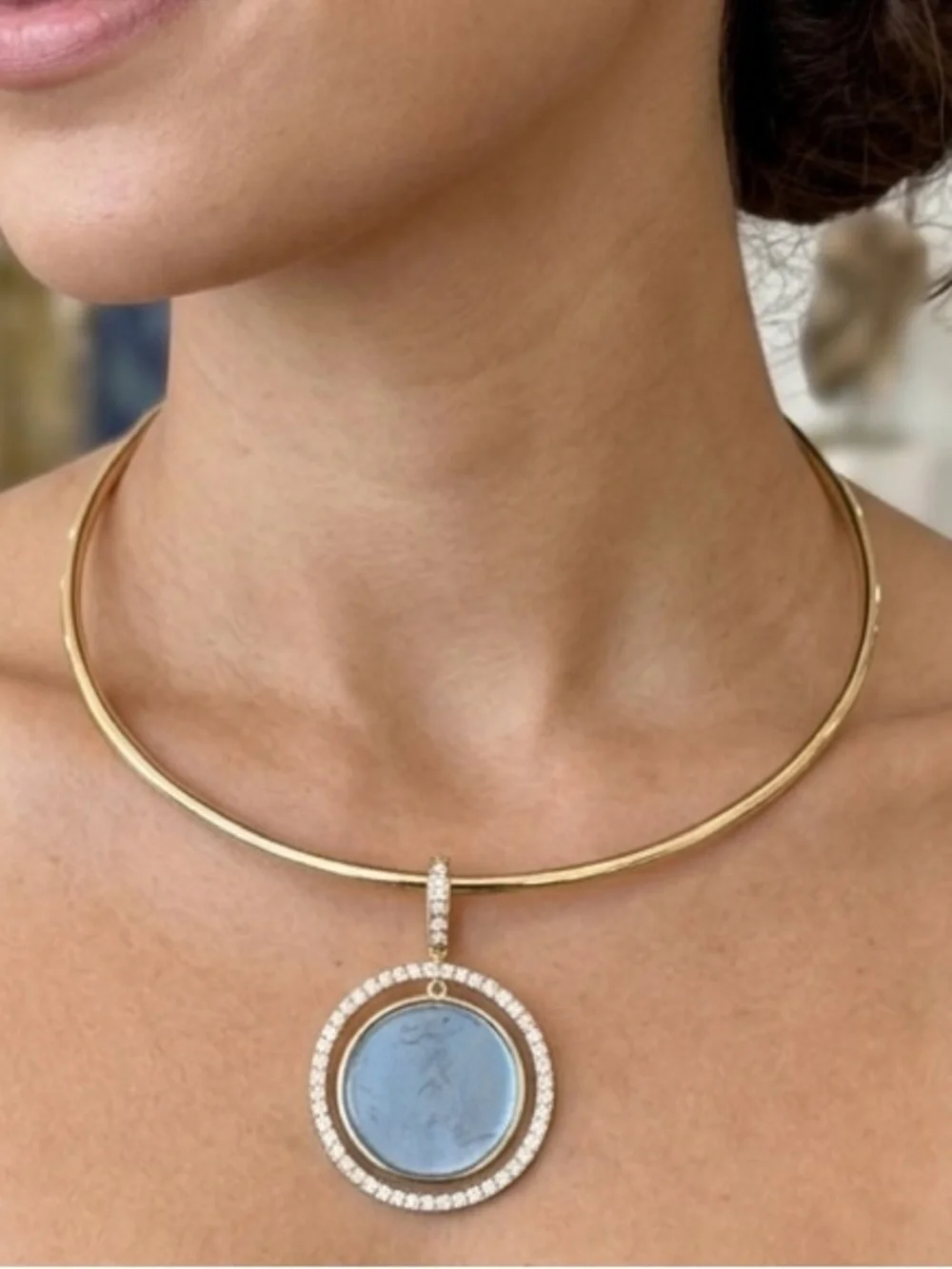 Laundry by Shelli Segal Gold-plated Blue & Rhinestone Halo Pendant Necklace